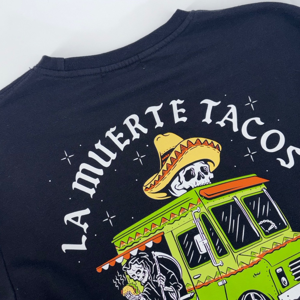Retrofit La Muerte Tacos Graphic Sweatshirt Black Crewneck Mens Medium Taco Tk